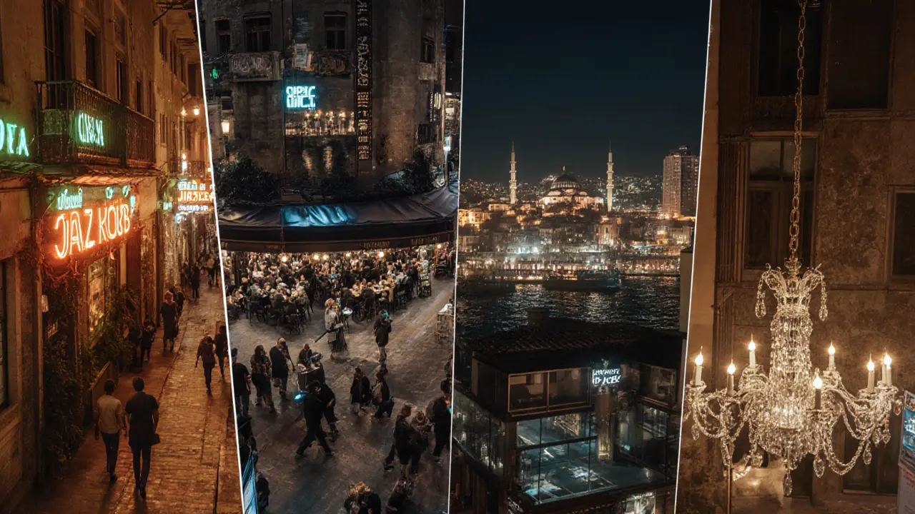 Nighttime collage of Beyoğlu, Kadıköy, Karaköy, and Nişantaşı streets.