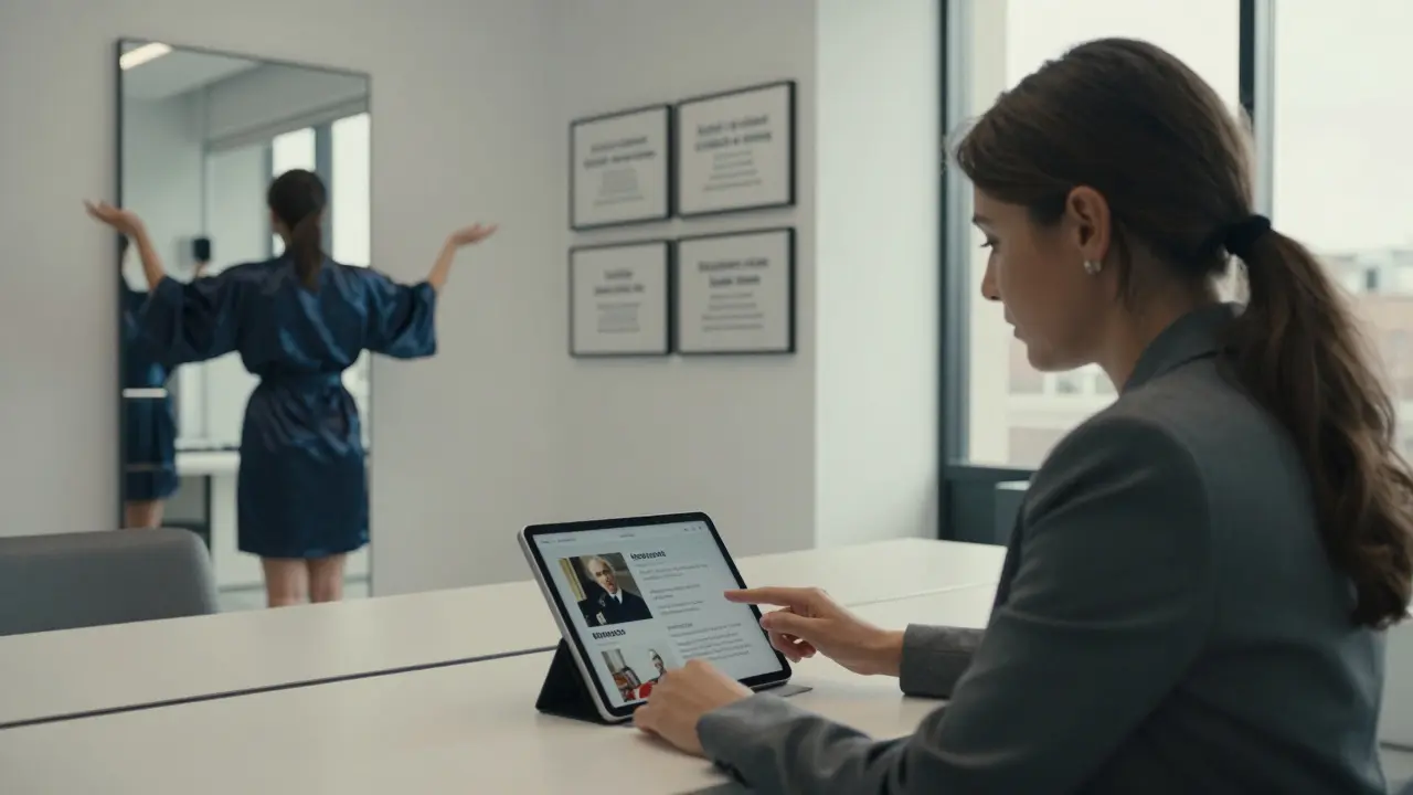 A professional agency office in Chelsea displaying curated client profiles and etiquette training for elite companions.