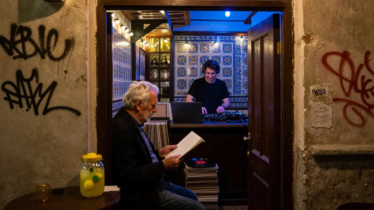 A poet reads in a hidden Cihangir bar while a young DJ spins Turkish indie rock from a laptop.