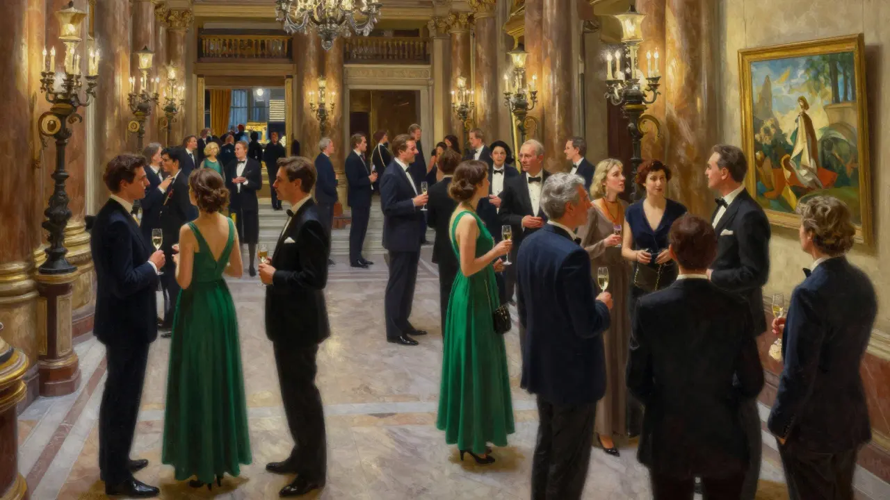 Guests mingling at an upscale evening gala
