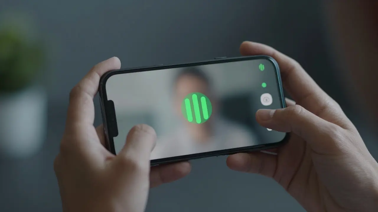 Hands holding smartphone for secure video call