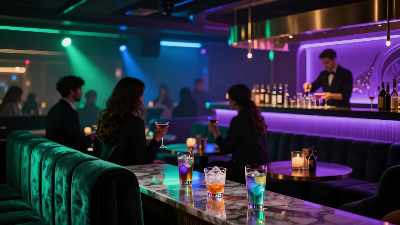 Modern nightclub interior with colorful LED lighting
