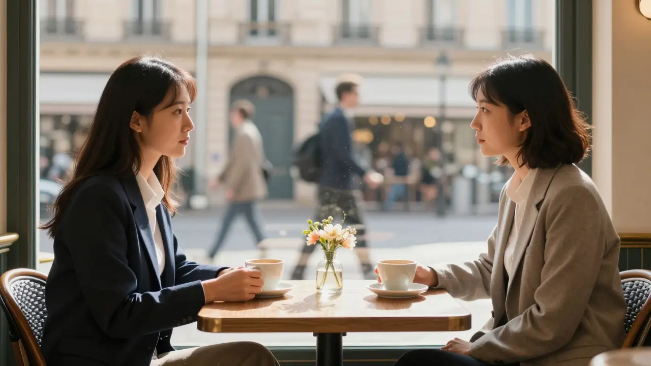 Two people meeting privately in a cafe